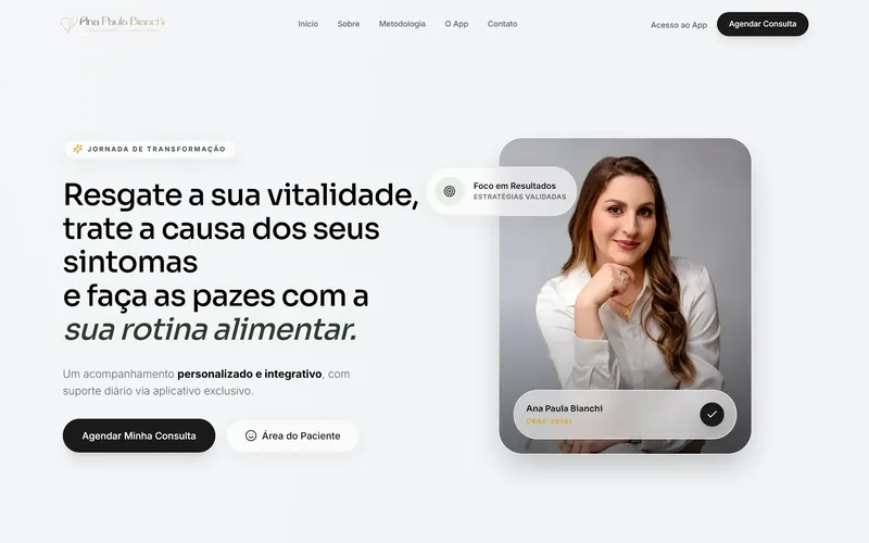 Página inicial da plataforma de nutrição Ana Paula Bianchi.