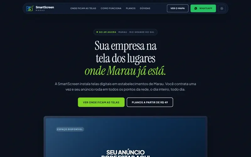 Abertura do site da SmartScreen, rede de telas digitais em Marau.